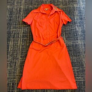Vintage Women's Dress, coral color with embroidery on collar